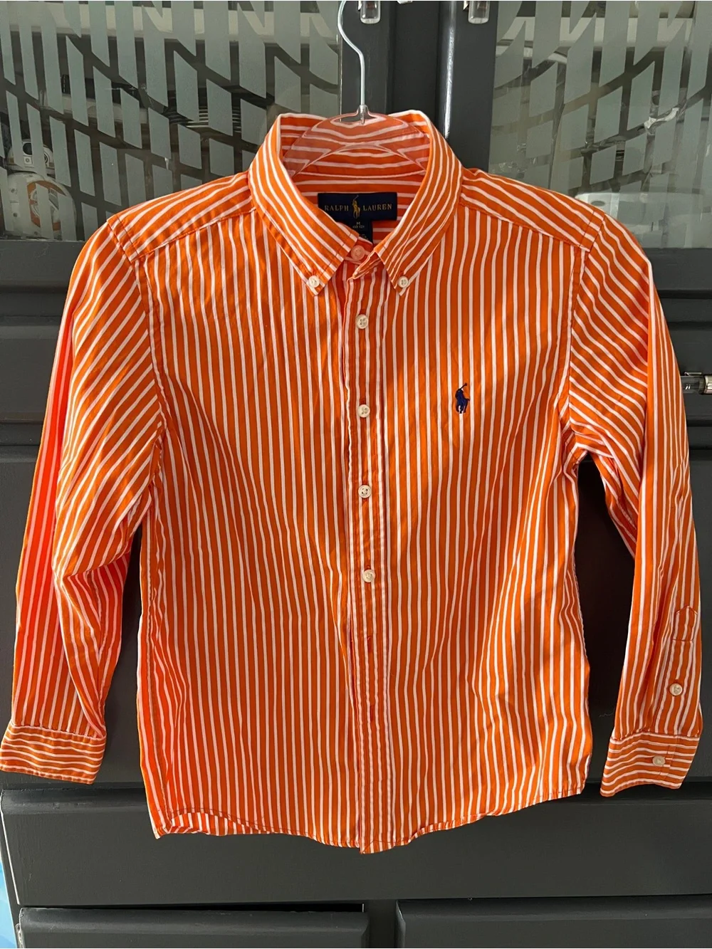 Ralph Lauren Orange and White Striped Polo Shirt with Navy Label
